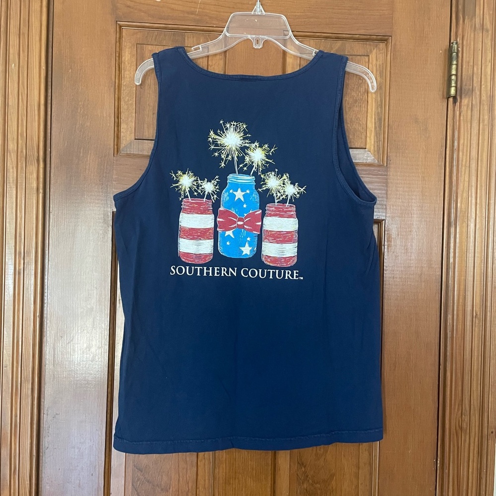 Southern Couture Navy Patriotic Tank with Firework Mason‎ Jars, Size Medium